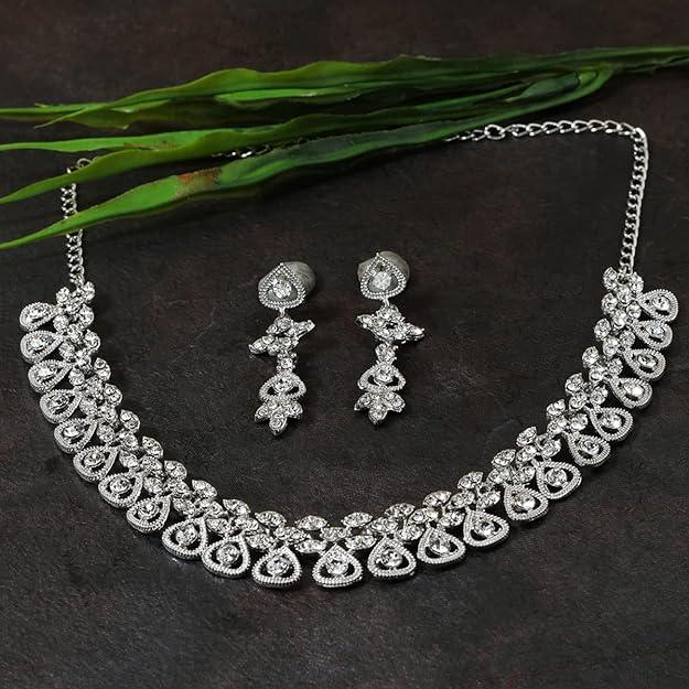 Silver-Plated White Stone Jewellery Set - Trendisia