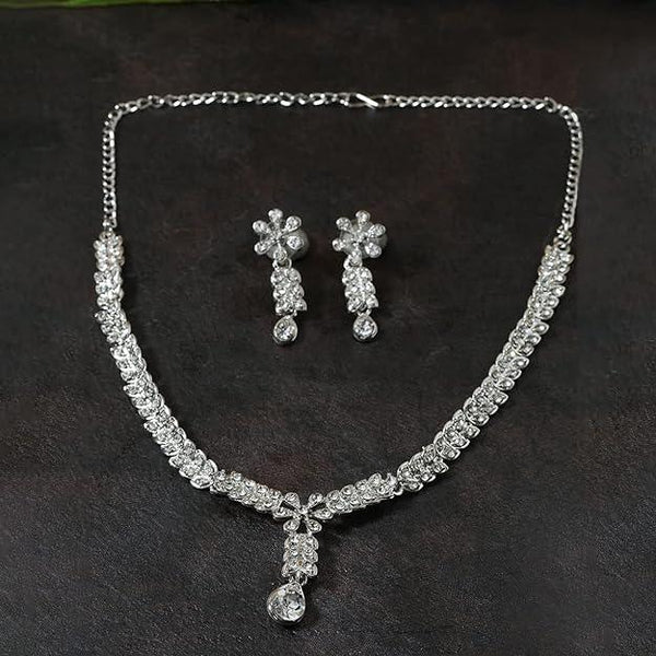 Silver-Plated White Studded Jewellery Set - Trendisia