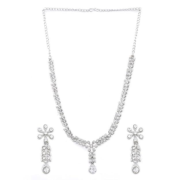 Silver-Plated White Studded Jewellery Set - Trendisia