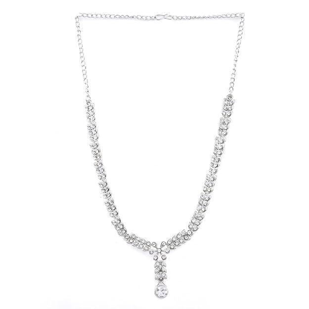 Silver-Plated White Studded Jewellery Set - Trendisia