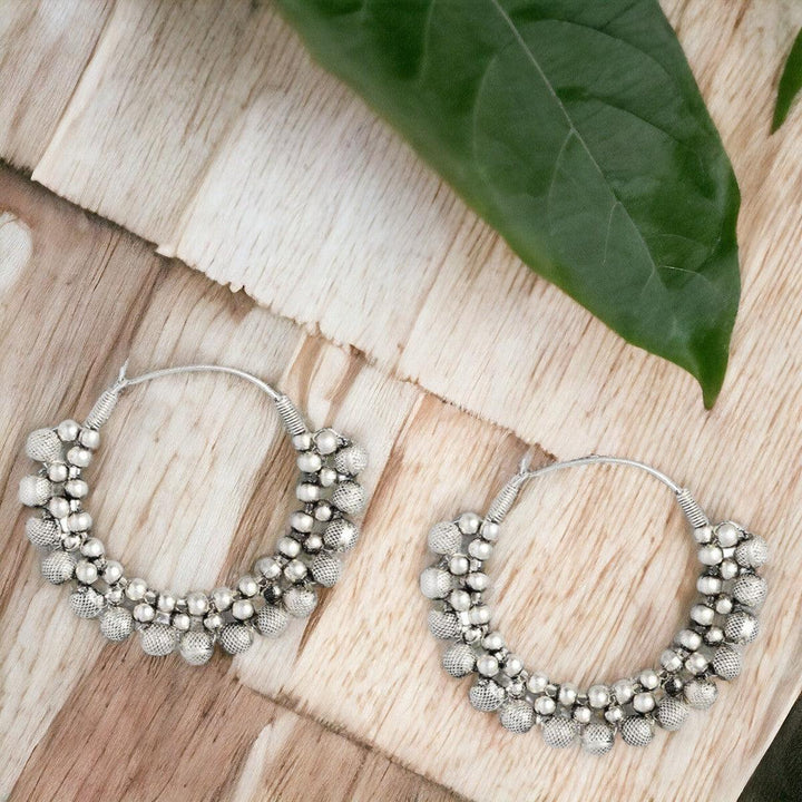 Silver-Toned Circular Hoop Earrings - Trendisia