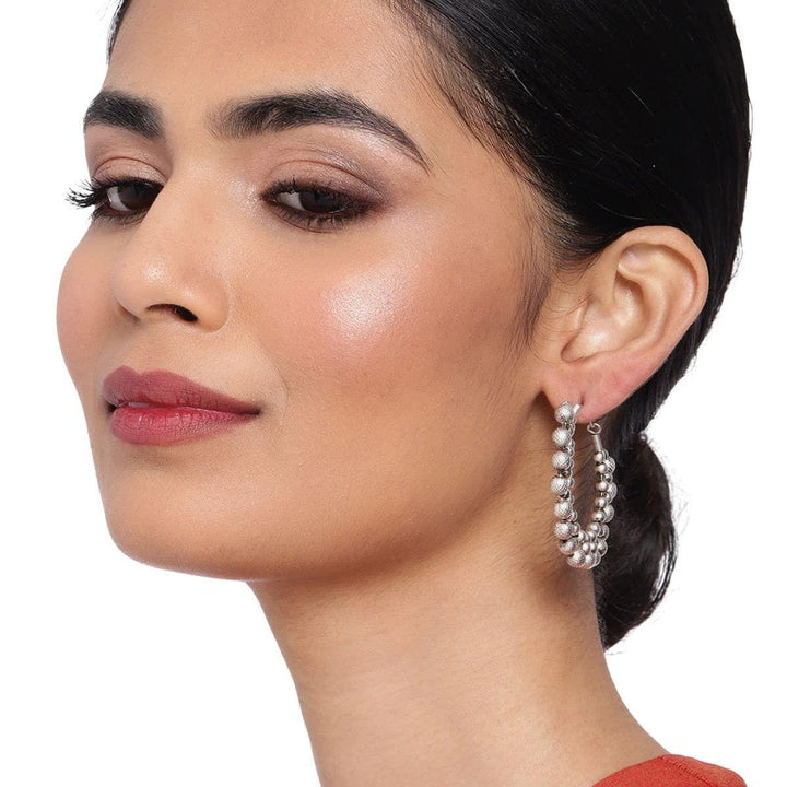 Silver-Toned Circular Hoop Earrings - Trendisia