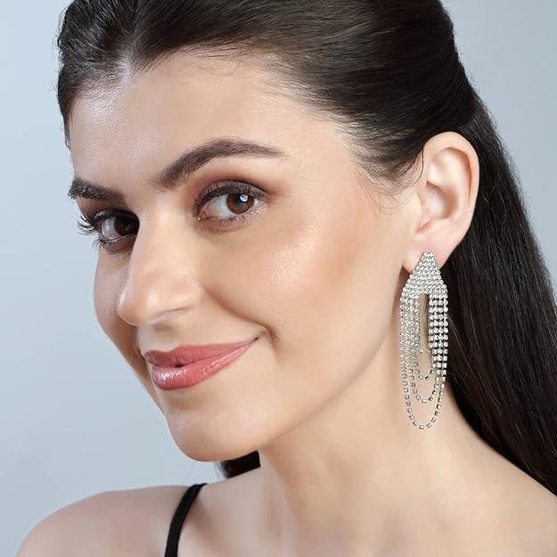 Silver-Toned Contemporary Drop Earrings - Trendisia