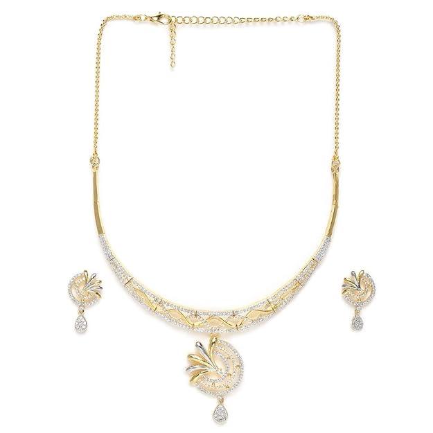 Silver-Toned Gold Plated CZ AD Studded Handcrafted Jewellery Set - Trendisia