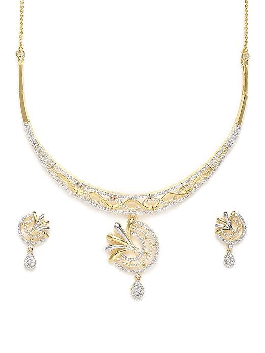 Silver-Toned Gold Plated CZ AD Studded Handcrafted Jewellery Set - Trendisia