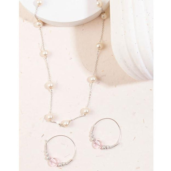 Silver-Toned Pearl Embellished Jewellery Set - Trendisia