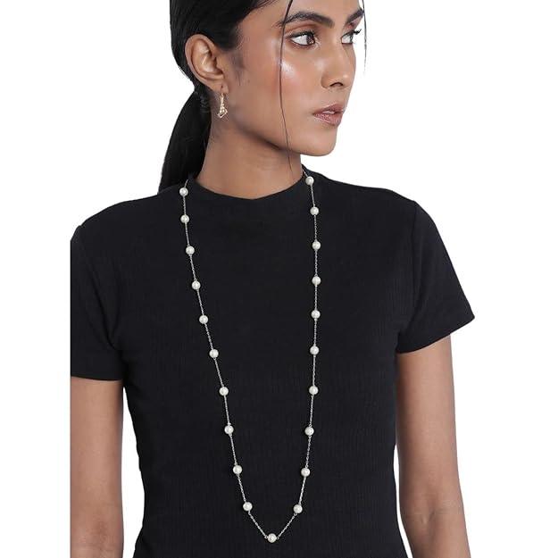 Silver-Toned Pearl Embellished Jewellery Set - Trendisia