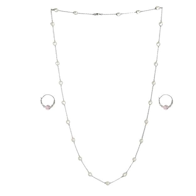 Silver-Toned Pearl Embellished Jewellery Set - Trendisia