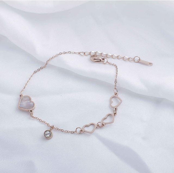 Stainlees Steel White Shell Heart Link Bracelet - STBR 5115 - Trendisia