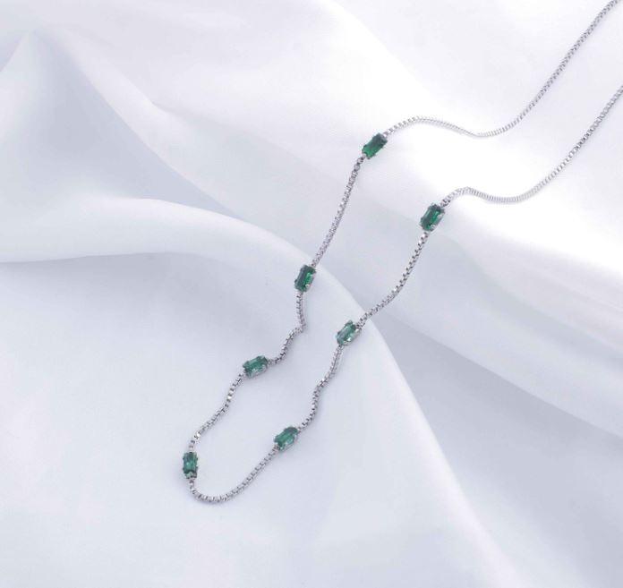Stainless Steel Chain Link Green Emerald Necklace - STNK 5011 - Trendisia