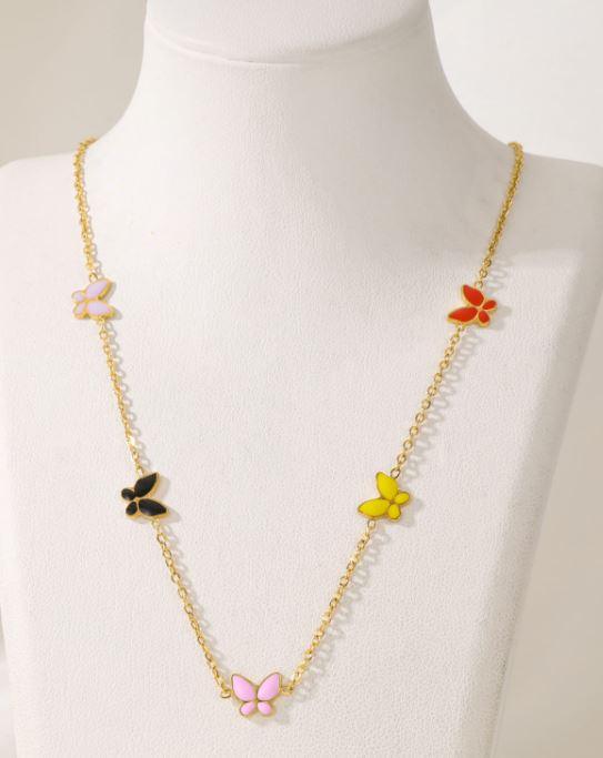 Stainless Steel Colourful Butterfly Necklace - STNK 5013 - Trendisia