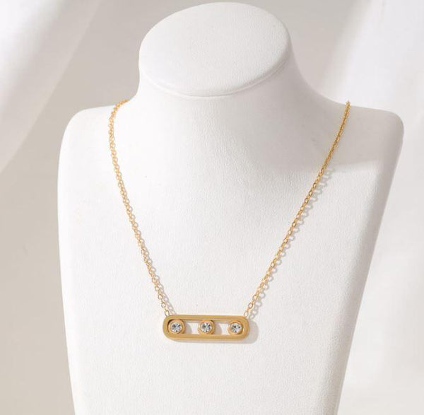 Stainless Steel Cubic Zirconia Move Pendent Necklace - STNK 5001 - Trendisia