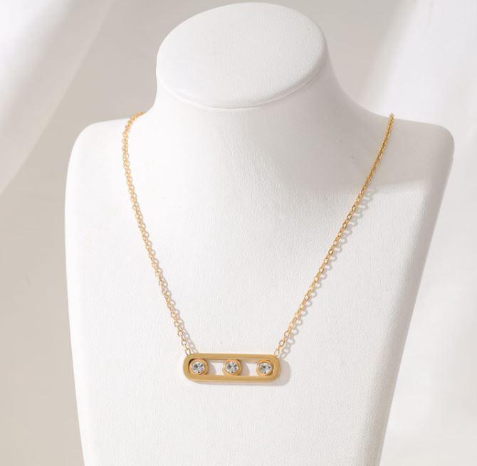 Stainless Steel Cubic Zirconia Move Pendent Necklace - STNK 5001 - Trendisia