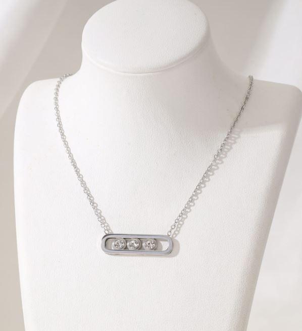 Stainless Steel Cubic Zirconia Move Pendent Necklace - STNK 5001 - Trendisia