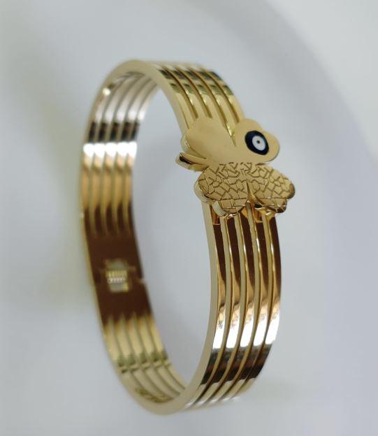 Stainless Steel Gold Plated Butterfly Shaped Evil Eye Kada - STKD 4858 - Trendisia