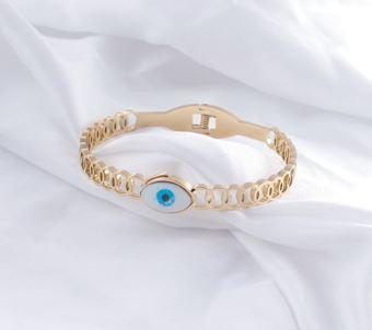 Stainless Steel Gold Plated Chain Link Evil Eye Kada- STKD 4927 - Trendisia