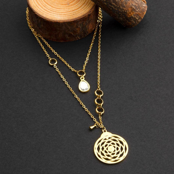 Stainless Steel Gold Plated Dual Layered With Flower of Life Charm Necklace- NK 1794 - Trendisia