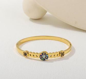 Stainless Steel Gold Plated Evil Eye Clover Kada- STKD 4923 - Trendisia