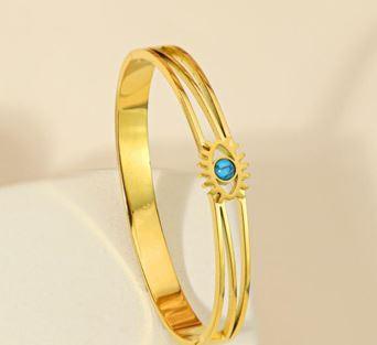 Stainless Steel Gold Plated Evil Eye Kada- STKD 4928 - Trendisia