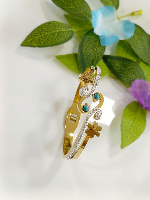 Stainless Steel Gold Plated Fancy Kada- STKD 4257 - Trendisia