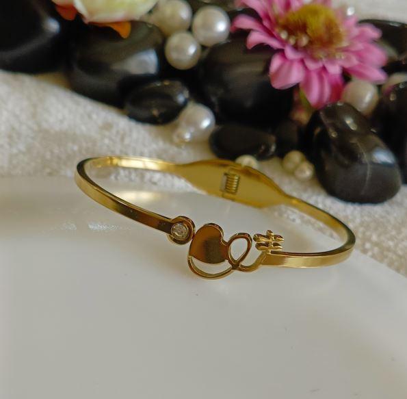 Stainless Steel Gold Plated Heart Shaped Kada- STKD 4701 - Trendisia