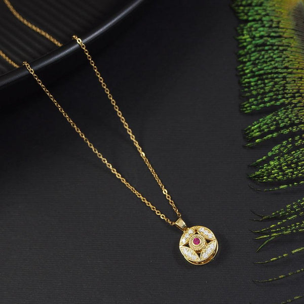 Stainless Steel Gold Plated Minimalist Pink Diamond Spinning Pendent Necklace- SSNK 4330 - Trendisia