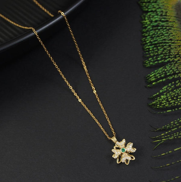 Stainless Steel Gold Plated Multi Butterfly Floral Shaped Spinning Pendent Necklace- SSNK 4313 - Trendisia