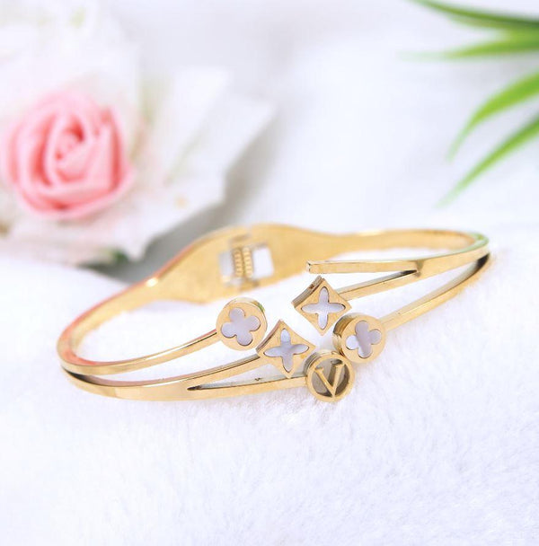 Stainless Steel Gold Plated Multi Clover Design Fancy Kada- STKD 3779 - Trendisia