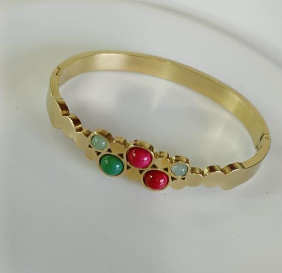 Stainless Steel Gold Plated Multi Coloured Kada - STKD 4850 - Trendisia