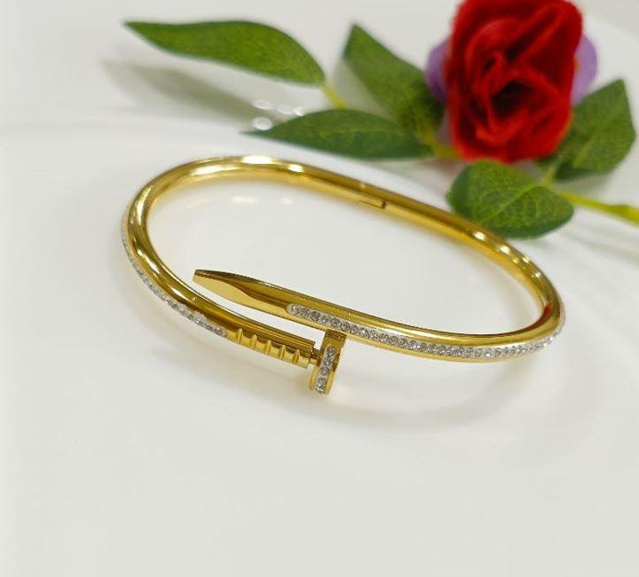 Stainless Steel Gold Plated Nail Shaped Kada- STKD 4259 - Trendisia