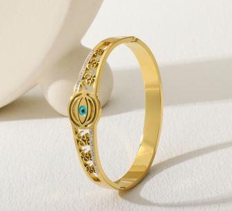 Stainless Steel Gold Plated Om Design Evil Eye Kada- STKD 4919 - Trendisia