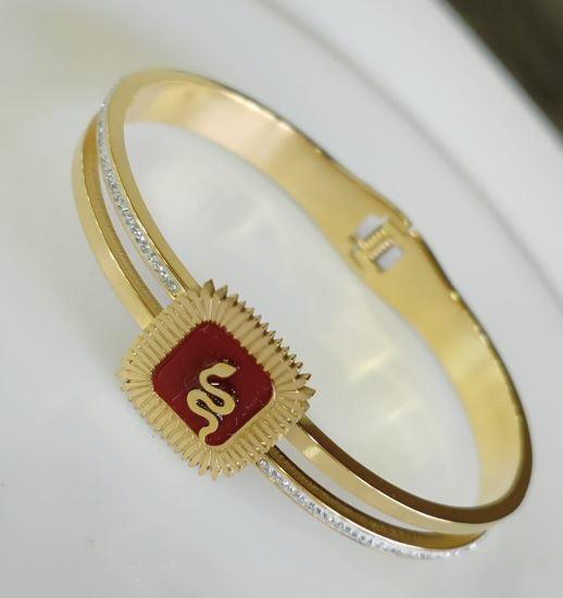 Stainless Steel Gold Plated Square Shaped Snake Designed Kada - STKD 4852 - Trendisia