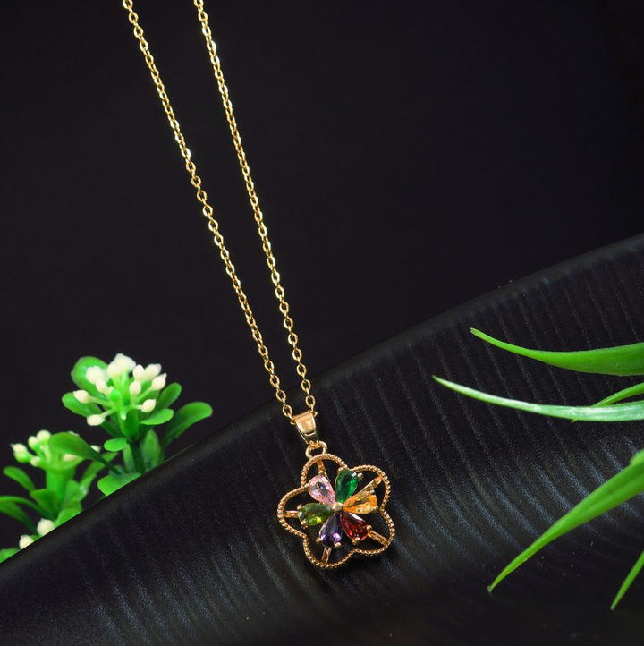 Stainless Steel Gold Plated Star Shaped Multi Coloured Spinning Pendent Necklace- SSNK 4323 - Trendisia