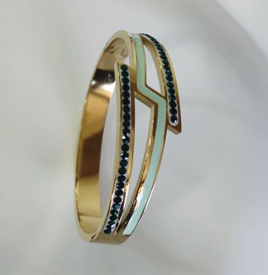 Stainless Steel Gold Plated Thunder Shaped Kada - STKD 4851 - Trendisia