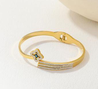 Stainless Steel Gold/Rosegold Plated Clover Evil Eye Kada- STKD 4884 - Trendisia