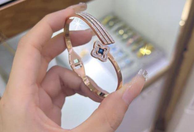 Stainless Steel Gold/Rosegold Plated Clover Evil Eye Kada- STKD 4884 - Trendisia