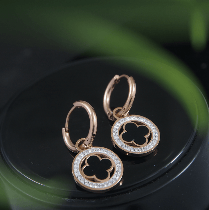 Stainless Steel Gold/Rosegold Plated Clover Hoops Earring-STNER 2932 - Trendisia