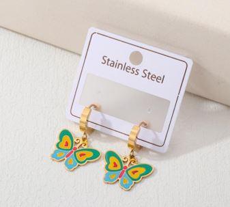 Stainless Steel Gold/Rosegold Plated Colourful Butterfly Hoops Earring- STNER 4932 - Trendisia