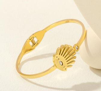 Stainless Steel Gold/Rosegold Plated Cubic Zirconia Evil Eye Kada- STKD 4912 - Trendisia