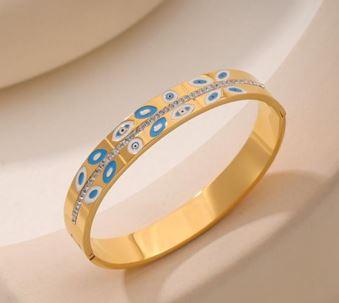 Stainless Steel Gold/Rosegold Plated Dual Layer Evil Eye Kada- STKD 4907 - Trendisia