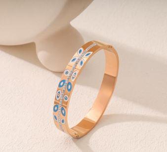 Stainless Steel Gold/Rosegold Plated Dual Layer Evil Eye Kada- STKD 4907 - Trendisia