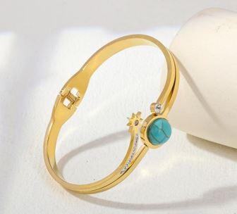 Stainless Steel Gold/Rosegold Plated Dual Linear Turquoise Kada - STKD 4877 - Trendisia