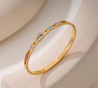 Stainless Steel Gold/Rosegold Plated Evil Eye Kada - STKD 4878 - Trendisia