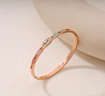 Stainless Steel Gold/Rosegold Plated Evil Eye Kada - STKD 4878 - Trendisia