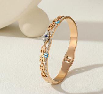 Stainless Steel Gold/Rosegold Plated Evil Eye Kada- STKD 4890 - Trendisia
