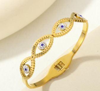 Stainless Steel Gold/Rosegold Plated Evil Eye Kada- STKD 4893 - Trendisia
