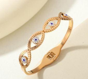 Stainless Steel Gold/Rosegold Plated Evil Eye Kada- STKD 4893 - Trendisia