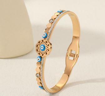 Stainless Steel Gold/Rosegold Plated Floral Shaped Evil Eye Kada- STKD 4883 - Trendisia
