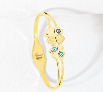 Stainless Steel Gold/Rosegold Plated Flower Design Evil Eye Kada- STKD 4917 - Trendisia