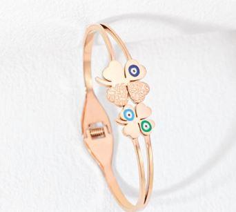 Stainless Steel Gold/Rosegold Plated Flower Design Evil Eye Kada- STKD 4917 - Trendisia